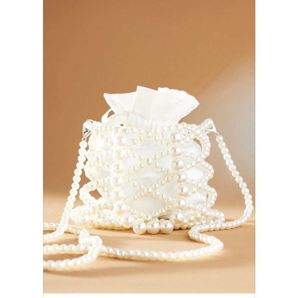 Anthropologie White Pearl Beaded Mini Bag